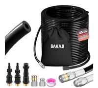 BAKAJI Sonde de purgeur de tuyau haute pression 200 bar, système anti-pli avec étui, 3 adaptateurs, 2 buses fixes et rotatives, compatible avec nettoyeur haute pression Kärcher k2-k7 LAVOR (30 mètres