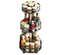 BAKAJI Support porte-épices cuisine en métal avec 3 étagères à panier pivotant à 360 degrés réglables en hauteur Accessoires gain d'espace maison cuisine Design moderne (Rond)