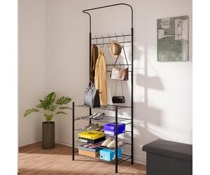 BAKAJI Support porte-manteau d'entrée en métal avec 18 crochets, structure robuste, porte-vêtements de sol économise de place robuste pour salon, idéal pour manteaux, chapeaux, sacs, chaussures (5
