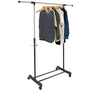 BAKAJI Support porte-manteau en acier avec roulettes télescopiques réglable en hauteur et largeur (simple)