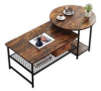 BAKAJI Table Basse 2 en 1 Divisibles, Tables Basses séparables avec 4 étagères d'appui, Table Basse Design Industriel, idéale pour Salon, Salon, Bureau, Structure Noire et étagères Noyer