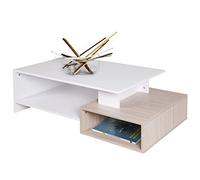 BAKAJI Blanc Table de Salon rectangulaire Design Moderne Bois 4 étagères Oak, Polycarbonate d'ingénierie Chêne, 106,5 x 60 x 34,5