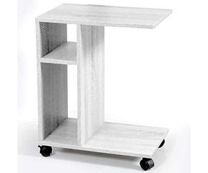 BAKAJI Table Basse de Caffe Porte PC Latérale Canapé Lit avec Bibliothèque et Roues Blanc, Bois d'ingénierie, Moyen