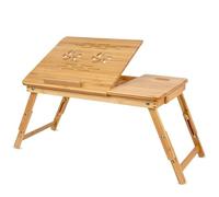 BAKAJI Table Basse Plateau Petit déjeuner en Bambou, avec Pieds pliants et télescopiques, idéal pour canapé Porte-Ordinateur Portable PC (60 x 40 x 25 cm (télescopique)