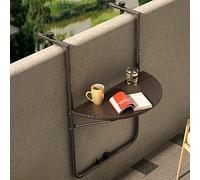 BAKAJI Table de Balustrade pour extérieur, Balcon, Pliable, Peu encombrant, Hauteur réglable, Structure en métal et Plateau en polyrotin xon, Porte-gobelets, Dimensions 60 x 64 cm (Marron)