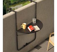 BAKAJI Table de Balustrade pour extérieur, Balcon, Pliable, Peu encombrant, Hauteur réglable, Structure en métal et Plateau en polyrotin xon, Porte-gobelets, Dimensions 60 x 64 cm (Noir)