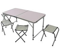 BAKAJI Table de Camping 120 x 60 cm réglable en Hauteur et Pliable - Format Valise, Facile à Transporter, idéale pour Jardin, Plage, Pique-Nique - avec 4 tabourets pliants en Aluminium