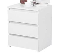 BAKAJI Table de Chevet Meuble Commode 3 tiroirs Design Moderne en Bois MDF Blanc, d'ingénierie, Standard