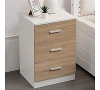 BAKAJI Table de Chevet pour Chambre à Coucher, Armoire de Rangement, 3 tiroirs, poignée en métal, Design Moderne, en Bois, MDF, Meuble Maison, Dimensions 68 x 40 x 38 cm, Couleur Blanc et chêne