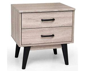 BAKAJI Table de Chevet pour Chambre à Coucher, Meuble 2 tiroirs, bibliothèque, Basse latérale, canapé, Design Moderne, Scandinave en Bois, MDF 4 Pieds, Couleur Noir (chêne)