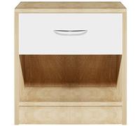 BAKAJI Table de Chevet Simple Blanche avec tiroir et étagère inférieure, Robuste et Durable, Design Moderne, Chambre à Coucher, Salon, Maison, Bureau, Polyvalent, spacieux (chêne et Blanc)