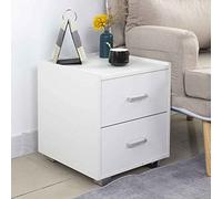 BAKAJI Table de Chevet Simple en Bois, Couleur Blanche, avec 2 tiroirs, Meuble au Design Minimal Compact et résistant, Commode spacieuse Robuste pour Chambre à Coucher, Bureau, 40 x 43 x 44 cm