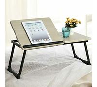 BAKAJI Table de Lit Portable Idéal pour Ordinateur Portable Portable Portable pour Ordinateur Portable 65x30 cm Table Petit Déjeuner Pieds Foncés Dessus Couleur hêtre