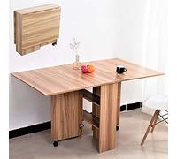 BAKAJI Table de Salle à Manger, Multi-usages, Pliable, Extensible, avec bibliothèque, 2 Compartiments, étagères escamotables, Roues en Bois MDF, Design Moderne, 140 x 80 x 74 cm (chêne)