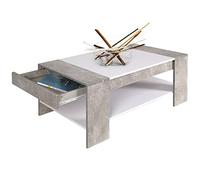 BAKAJI Table de Salon rectangulaire Design Moderne Bois MDF + tiroir Gris, Polycarbonate d'ingénierie Béton, Blanc, 100 x 58 x 44
