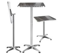 BAKAJI Table d'extérieur Pliable en Aluminium 60 x 60 cm avec Hauteur réglable 70/110 cm, Table Basse carrée en Acier Inoxydable, pour Bar, Maison, Jardin, Restaurant, argenté
