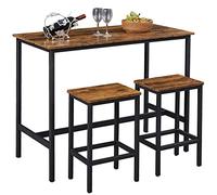BAKAJI Table Haute avec 2 tabourets, chaises rétractables pour Salle à Manger, Salon, Cuisine, Design Moderne, Industriel, Structure en métal Noir, Plateau et Assise en Bois MDF Effet abtiqué décor