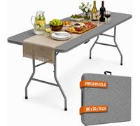 BAKAJI Table pliante en résine HDPE avec plateau effet rotin et structure en acier, table basse pour extérieur et intérieur, pliable à livre, avec poignée, idéale pour fêtes, jardin, buffet