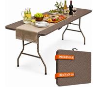 BAKAJI Table Pliante en résine HDPE avec Plateau Effet rotin Marron | Table d'appoint pour extérieur et intérieur, pliable à livre, avec poignée, idéale pour fêtes, jardin, buffet