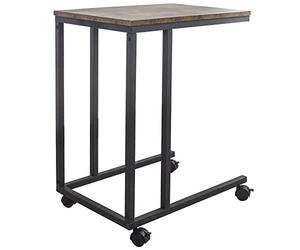 BAKAJI Table Salon de café Porte-PC Table Salon latéral canapé étagère en Bois Structure en métal Design Moderne Industriel avec Roues 50 x 35 x 60 cm