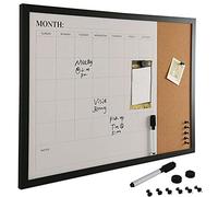 Bakaji Tableau magnétique blanc avec tableau mémo en liège combiné 60 x 40 cm Cadre en bois avec marqueur effaçable 2 aimants et 6 punaises design moderne tableau maison cuisine bureau