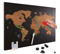 BAKAJI Tableau magnétique Carte du Monde à gratter Carte géographique Carte du Monde Scratch Off Taille 60 x 40 cm Mural Design Moderne avec marqueur effaçable et aimants idée Cadeau