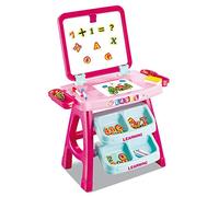 BAKAJI Tableau magnétique pour enfants 2 en 1 double zone de dessin avec béquille et compartiments avec accessoires chiffres et lettres dimensions 43 x 39,5 x 74 cm (rose)