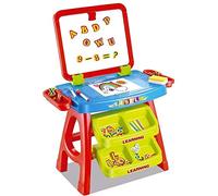 BAKAJI Tableau magnétique pour enfants 2 en 1 double zone de dessin avec béquille et compartiments avec accessoires chiffres et lettres, dimensions 43 x 39,5 x 74 cm (Bleu clair)