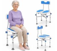 BAKAJI Tabouret de Douche avec Dossier et accoudoirs, Structure en Aluminium et Assise Ergonomique en HDPE, siège de Salle de Bain pour Personnes âgées, handicapées et Personnes à mobilité réduite