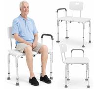BAKAJI Tabouret de Douche Double avec Dossier et accoudoirs, Structure en Aluminium et Assise Ergonomique en HDPE, siège de Salle de Bain pour Personnes âgées, handicapées et Personnes à mobilité