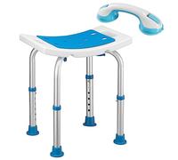 BAKAJI Tabouret de salle de bain en aluminium, hauteur réglable, siège de douche, chaise de bain, aide pour personnes âgées, pieds en caoutchouc antidérapant, portée jusqu'à 150 kg, rectangulaire avec