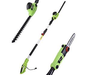 BAKAJI Taille-haie télescopique électrique avec Tige Extensible, Taille Haies Lame 41 cm avec Inclinaison, Lame réglable, Entretien du Jardin, Coupe-Bordures (700 W avec tronçonneuse 2 in1)