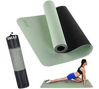 BAKAJI Tapis de yoga en TPE écologique, double couche, antidérapant, haute densité, tapis d'entraînement, fitness, aérobic, gymnastique, taille 180 x 61 cm avec étui (Vert/noir)