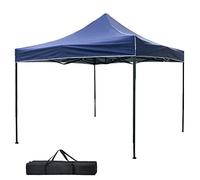 BAKAJI Tonnelle 3 x 3 mètres Pliable Tissu Polyester imperméable Structure en métal refermable à accordéon, Tente portative Juste marché Jardin extérieur + Sac de Transport (Bleu)