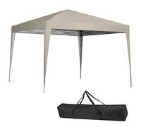 BAKAJI Tonnelle 3 x 3 mètres Pliable Tissu Polyester Imperméable Structure en Métal Refermable à Accordéon Portable Fière Marché Jardin Extérieur + Sac de Transport (Beige)