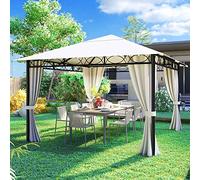 BAKAJI Tonnelle de Jardin 3 x 3 m Beige en métal Robuste avec Rideaux, Fermeture éclair, idéale pour l'extérieur, bâche imperméable, Structure Tubulaire en Fer, Design élégant et Moderne (3x3 mètres)
