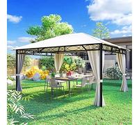 BAKAJI Tonnelle de jardin 3 x 4 m Beige en métal robuste avec rideaux, fermeture éclair, idéale pour l'extérieur, bâche imperméable, structure tubulaire en fer, design élégant et moderne (3x4 mètres)
