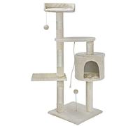 BAKAJI Tree griffour pour Les Chats en sisal et Peluches Playground Cat avec lit Rayures Polonais et 3 Plates-Formes Taille 112 x 67 x 55 cm Couleur crème