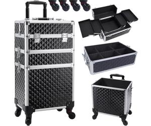 BAKAJI Trolley Make Up 3 en 1 Professionnel avec Trame Holéographique à Triangulaire, Beauty Case Esthéticienne Portable, Valise de Maquillage avec Roues Détachables, Valise Organisateur Maquillage