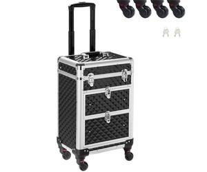 BAKAJI Trolley Make Up Professionnel, Beauty Case Esthéticienne Portable, Valise de maquillage avec trame holéographique à Triangulaire et roues détachables, trousse organisateur de maquillage voyage,