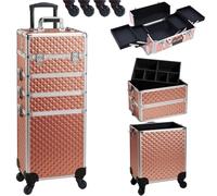 BAKAJI Valise de Maquillage Professionnelle 4 en 1 avec Texture holographique Triangulaire, Trousse de Maquillage Portable pour esthéticienne avec Roues Amovibles, Mallette Organiseur Maquillage