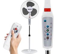 BAKAJI Ventilateur à pied 50 W 3 vitesses 40 cm 130 cm réglable oscillation horizontale minuteur (blanc)