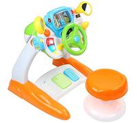 BAKAJI Volant jouet pour enfants avec pédales accélérateur et frein itinéraire machine flèches klaxons lumières et effets sonores police pompiers ambulance + tabouret jeu petite enfance