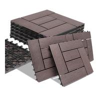 BAKAJI WPC Lot de 11 tuiles de jardin extérieur, patio, balcon, sol avec drainage de l'eau, carrelage, montage encastré, résistant aux agents atmosphériques, design caché (taupe)