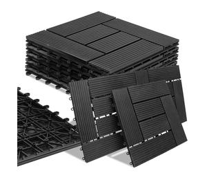 BAKAJI WPC Lot de 11 tuiles de jardin extérieur, patio, balcon, sol avec drainage de l'eau, carrelage, montage encastré, résistant aux agents atmosphériques, design encastré (anthracite)