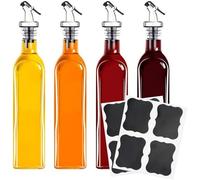 BAKAMITAYI Lot de 4 flacons distributeurs d'huile d'olive de 500 ml avec bec verseur, entonnoir et étiquettes, transparent pour huile, vinaigre