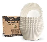 Bake Choice 100 Pièces Grand Caissette Muffins Papier, Diamètre du Fond 6,5 cm,Non Blanchi & Anti-Adhésif Caissette Muffins,pour Fêtes/Noël/Mariage/Anniversaire,Blanc