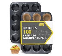 Bake Choice 2 Pièces Standard Moule a Muffin 12 Avec 100 Pièces Caissette Muffins Papier, Moule à Muffins Carbone, Anti-Adhésif Moule à Pâtisserie,pour Cupcakes & Brownies & Pudding