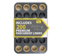 Bake Choice Moule Mini Muffin 24 Avec 200pièces Caissette Muffins Papier, Mini Moule à Muffins Carbone, Anti-Adhésif Moule à Pâtisserie,pour Cupcakes & Brownies & Pudding