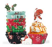 Bake Choice Moule muffins papier Lot de 200 doublures de cupcakes de Noël en papier avec emballage de Noël pour moules à muffins, papier de qualité alimentaire, papier parchemin résistant à la graisse